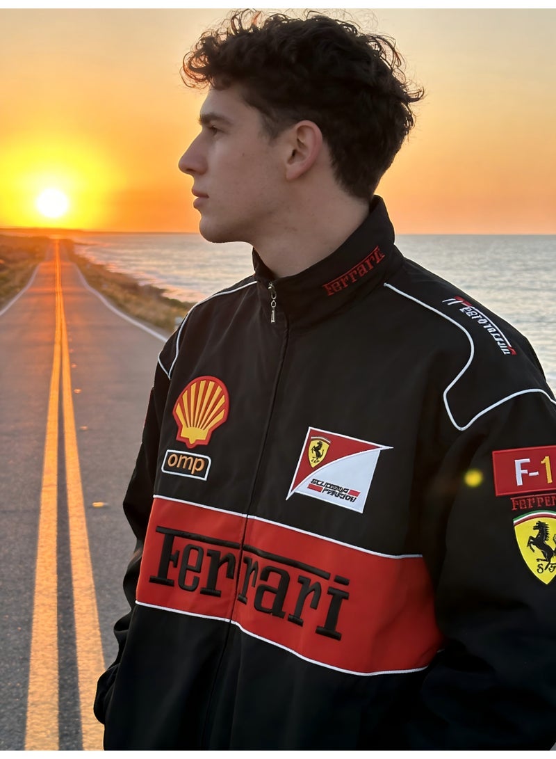 اف 1 نمط خمر مطرز F1 سباق سترة قذيفة سوداء قذيفة سوداء - Image 5